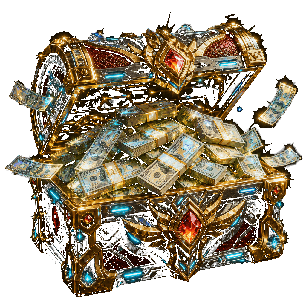 Ultra-rare reward chest overflowing with cash